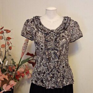 NWOT Nue Options Pleated Ruffle Tunic Well Tailored Quality Summer Blouse Top 10